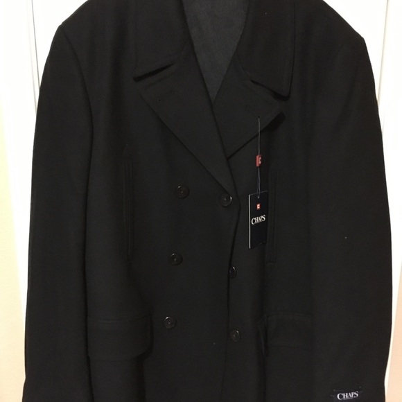 Chaps Black Wool Pea Coat Mens - Picture 2 of 8